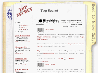 Click to enlarge Top Secret Blogger template