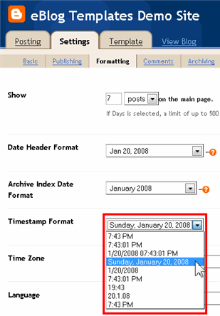 blogger timestamp format setting