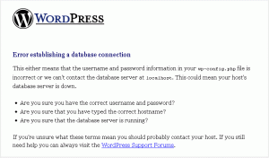 wordpress database error page